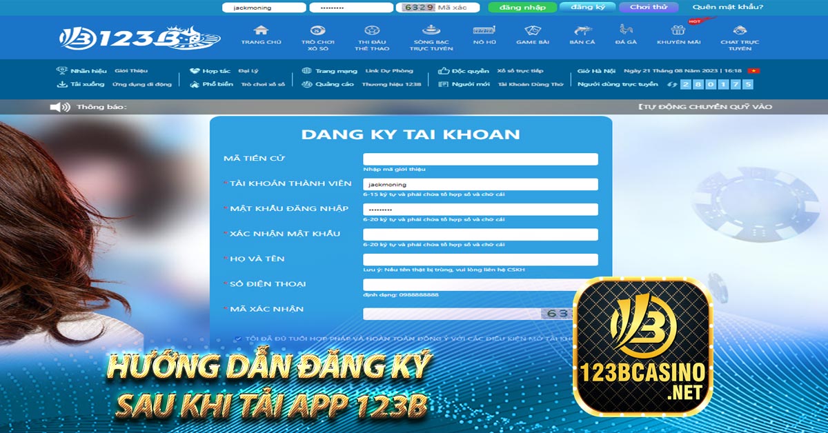 Hướng dẫn đăng ký sau khi tải app 123b