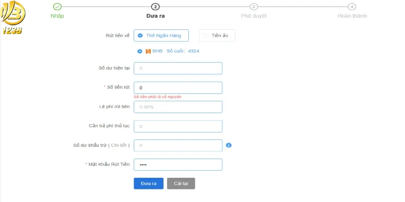 Bet thủ cần cung cấp thông tin khi rút tiền 123b thật đầy đủ, chính xác